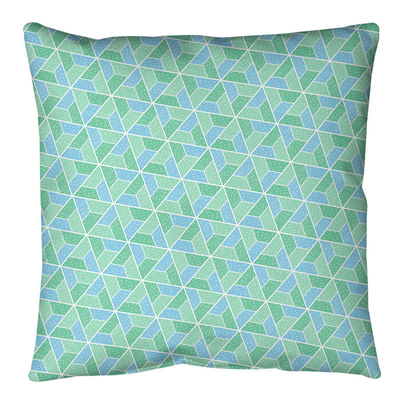 Oreiller de sol Katelyn Elizabeth Trapezoids, H 28 po x l 28 po, Vert / bleu