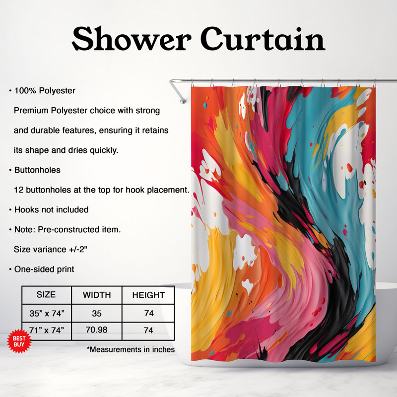 Brush Strokes - Rideau de douche Premium, H 74 po x l 71 po