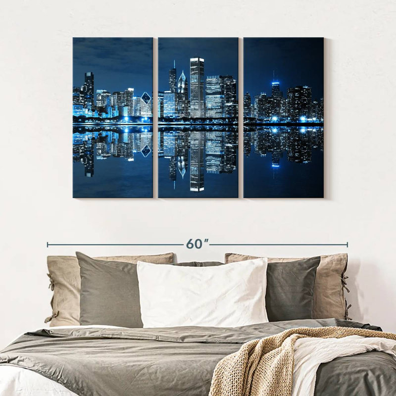 Chicago Night Lights, reproduction d'art sur toile, H 32 po x l 50 po x P 1,25 po
