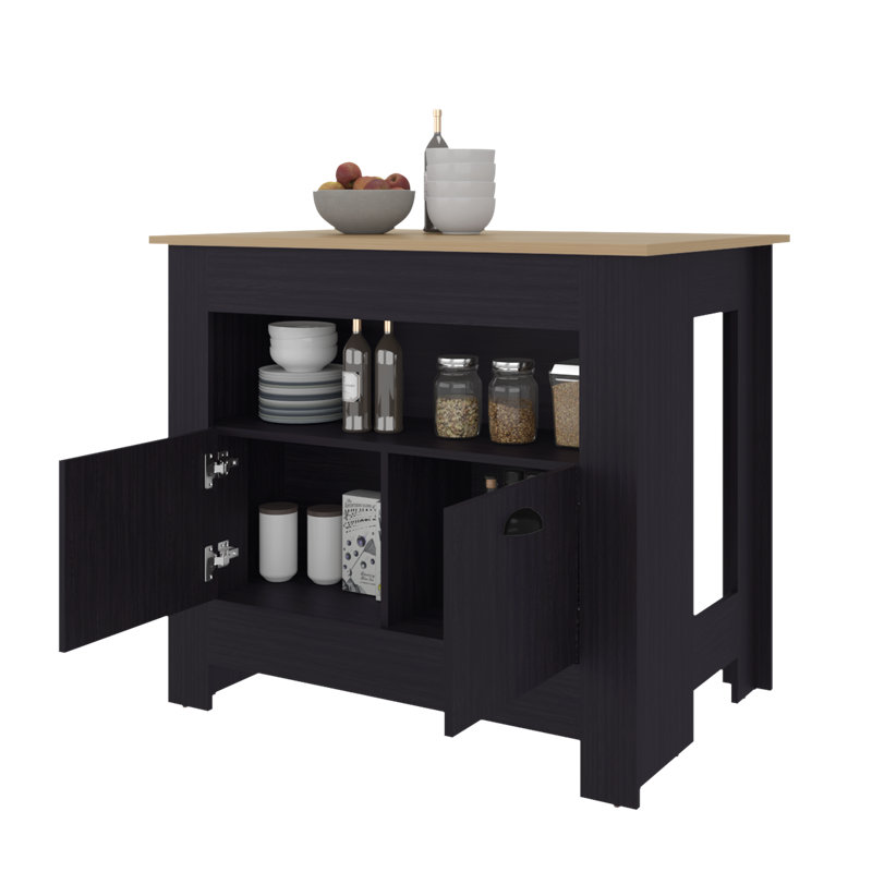 Kardel Wood Kitchen Island, Black