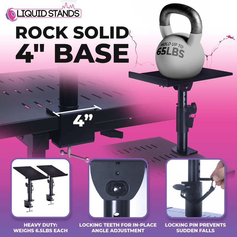 Adjustable Black Stainless Steel Clamp-On Speaker Stands - 2 Pack