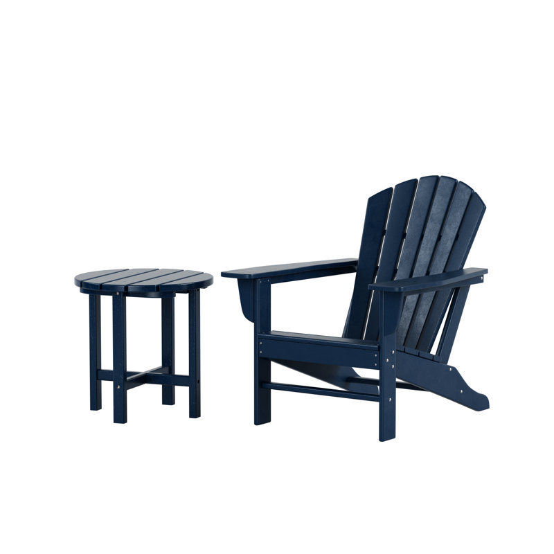Altura Foldable Outdoor Adirondack Chair With Table, Navy Blue