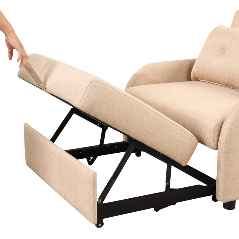 Pull out sofa bed 3 in 1 with 2 wing tables and USB charging, Beige Linen