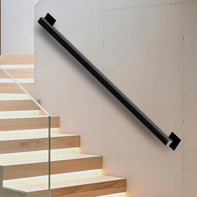 5FT Black Metal Wall-Mounted Stair Railing - 500Lbs Load Industrial Pipe Handrail, Rust-Resistant For Indoor Outdoor Home Loft Porch Deck