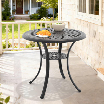 30.71" Round Cast Aluminum Patio Dining Table with 1.88" Umbrella Hole