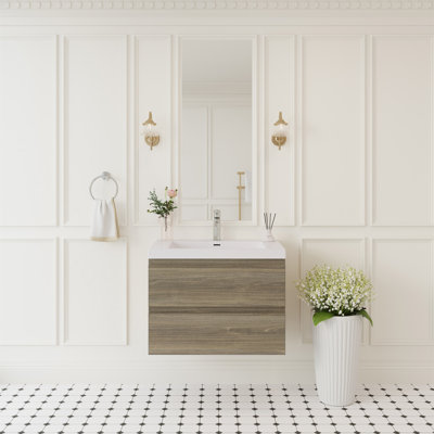 30-Inch Floating Bathroom Vanity With Sink, Wall-Mounted Storage Cabinet, Resin Top Basin, Soft Close Drawers, Modern And Space-Saving Design