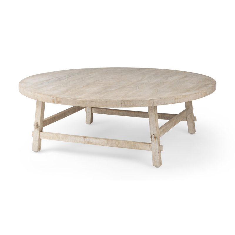 Table basse 4 pieds en bois massif Loleta, H 16 po x L 48 po x l 48 po, Beige