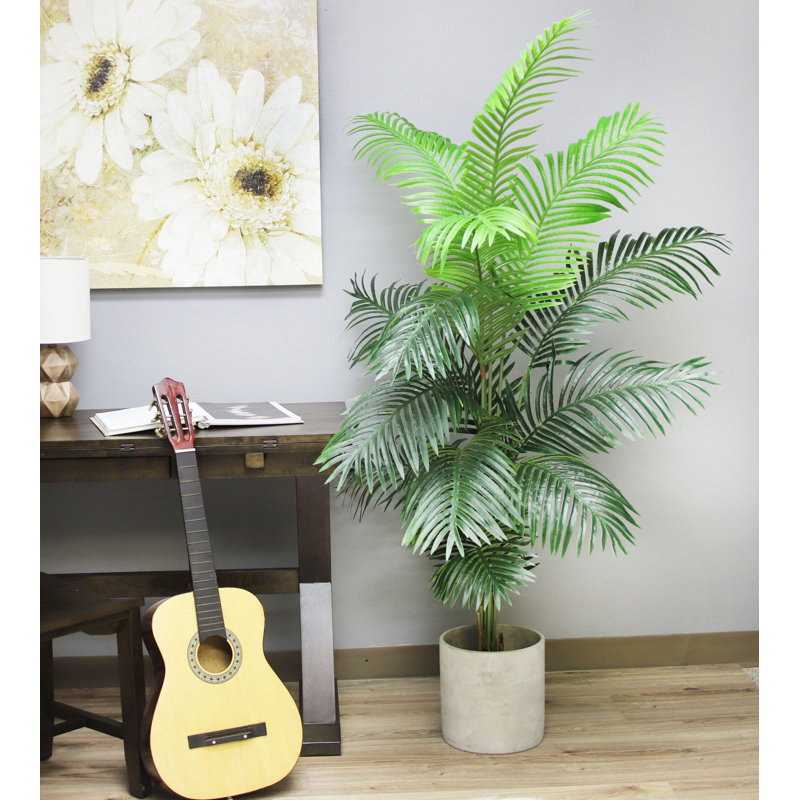 Faux Palm Tree in Pot Liner, 72" H x 40" W x 40" D, Dark Green/Lemon Green