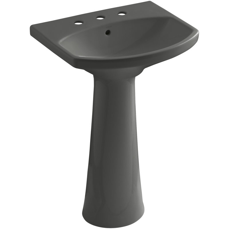 Cimarron 26.81" Vitreous China U-Shape Pedestal Bathroom Sink with Overflow, Thunder Gray, Single