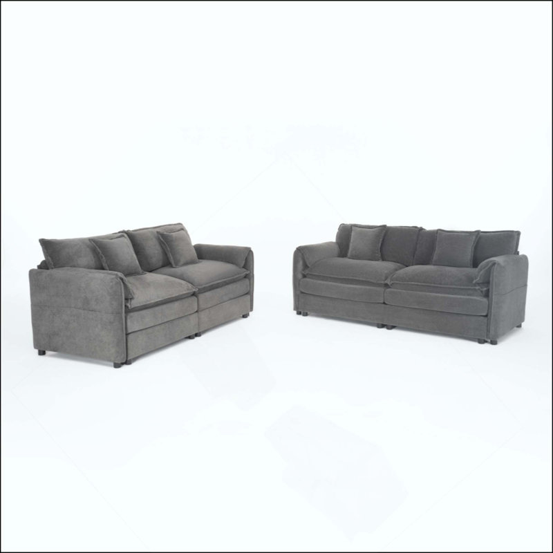 Ensemble de canapé surdimensionné de luxe surdimensionné à 2 sièges profonds, 2 pièces de canapé causeuse, ensemble de canapé en chenille moderne et confortable pour un bureau de salon avec 4 coussins, combinaison de bricolage