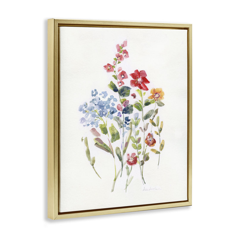 «Mixed Wildflower Buds Floater» par Sally Swatland, Cadre flottant métallique doré, H 21 po x l 17 po