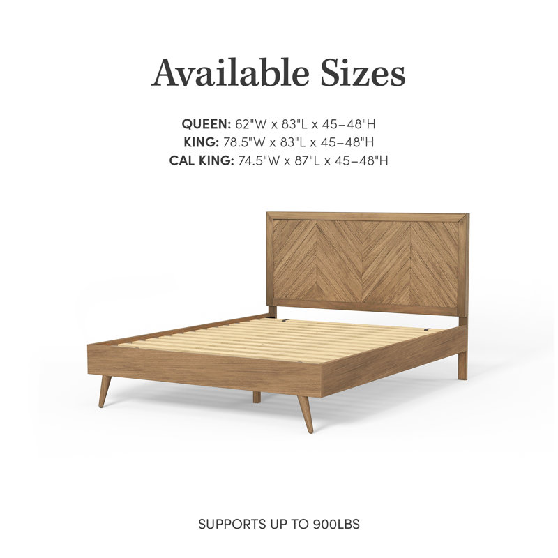 Aydelis Mid-Century Modern Solid Wood Low Profile Platform Bed with Headboard, Queen, Brown