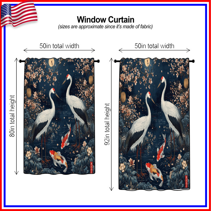 Rideaux Crane And Koi Fish, Transparent, 50 po x 80 po - 1 panneau