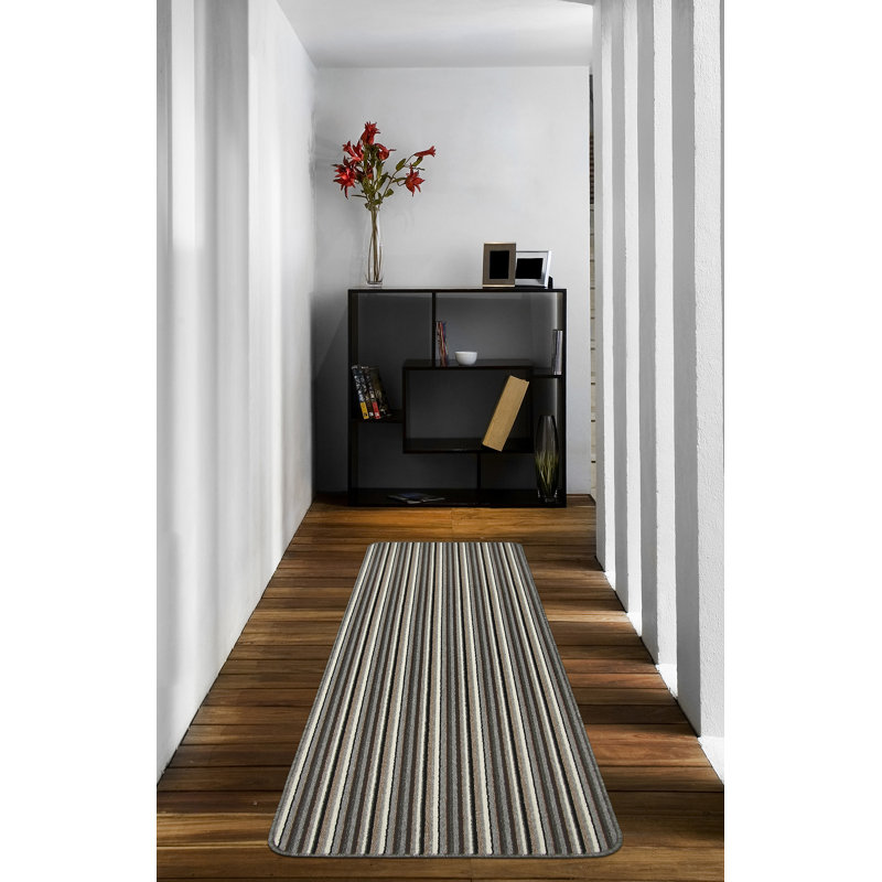 Navin Striped Kitchen Mat, Silver, Runner 67 x 180cm