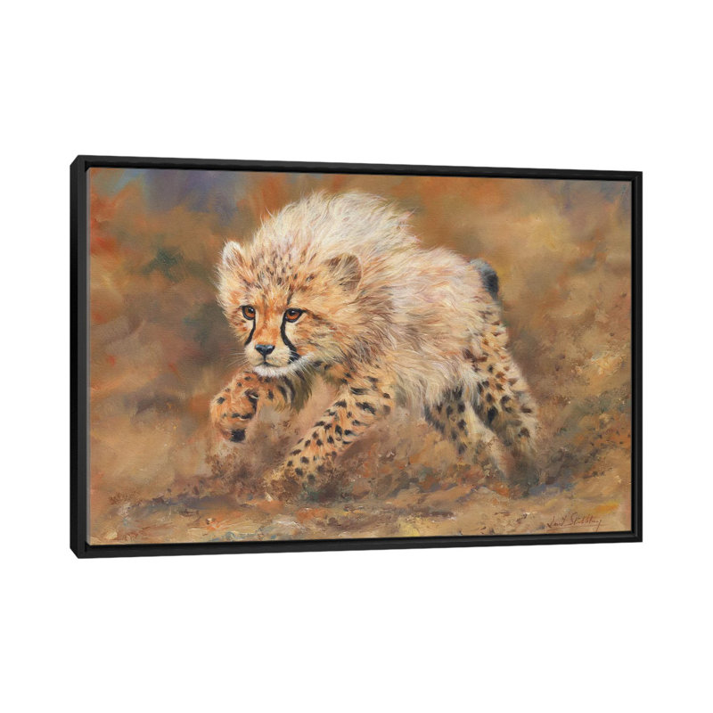 « guépard dust », reproduction d’impression sur toile, H 32 po x l 48 po x P 1,5 po, Toile avec cadre noir, Pas de tapis