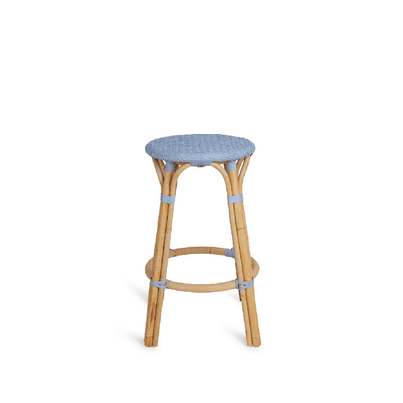 Bistro Backless Rattan Counter Stool – Handcrafted Kitchen & Bar Seating, Durable & Stylish, Bay Blue