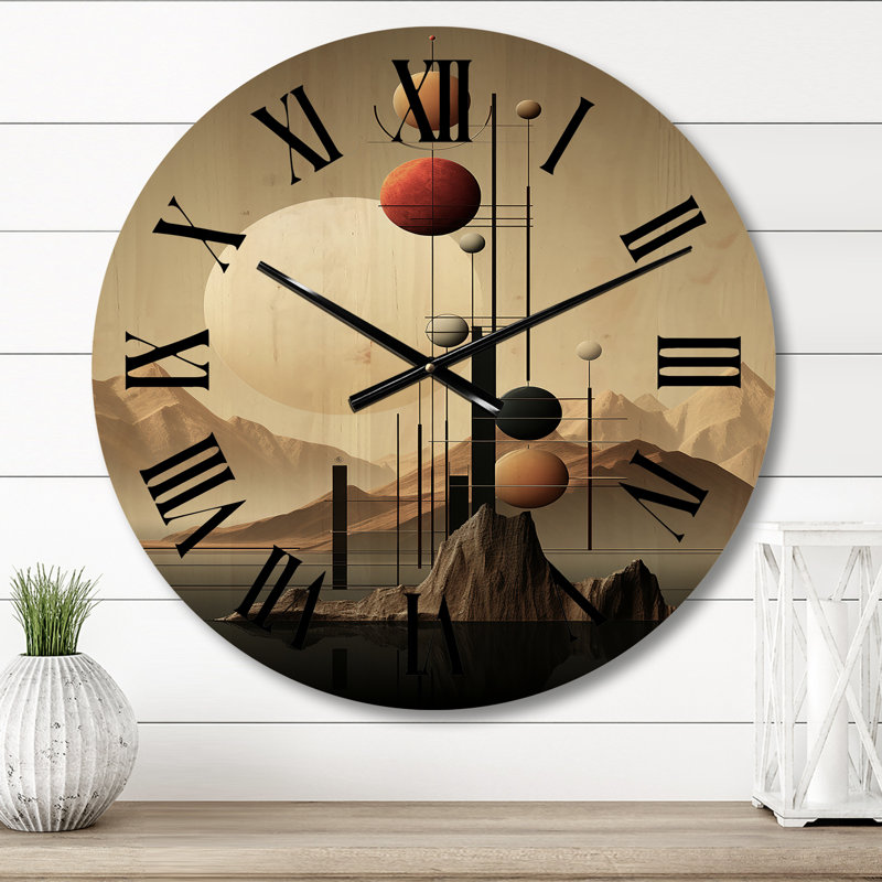 Pleine lune célébration de la solitude II - horloge murale géométrique moderne surdimensionnée en bois, Moyenne