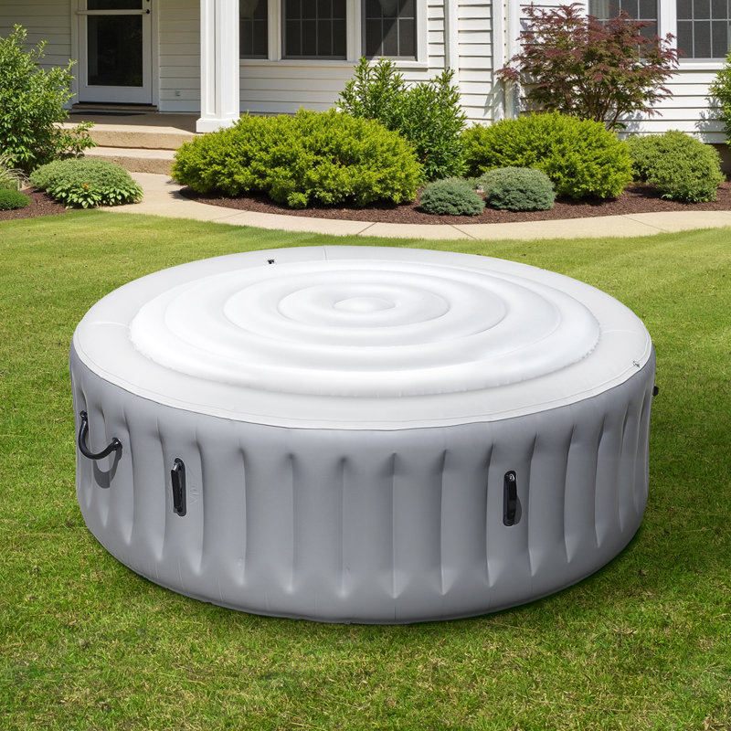 Inflatable Hot Tub Cover Round Lid Weatherproof and Waterproof White, 9" H x 64.8" W x 64.8" D