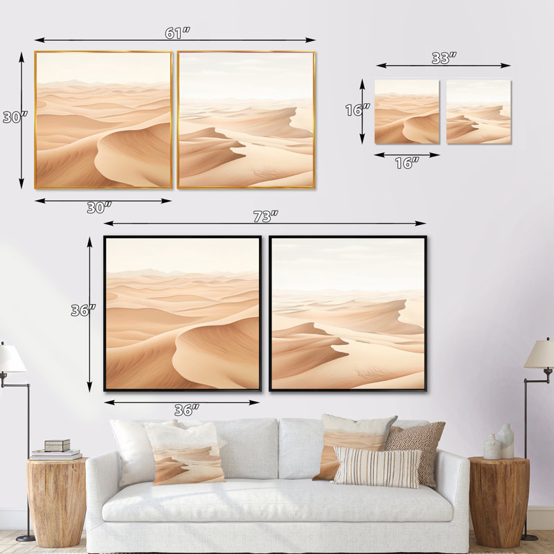«Desert Sands Of Slumber Dreams» - Ensemble de 2 collages carrés à formes abstraites, H 16 po x l 33 po, Toile tendue