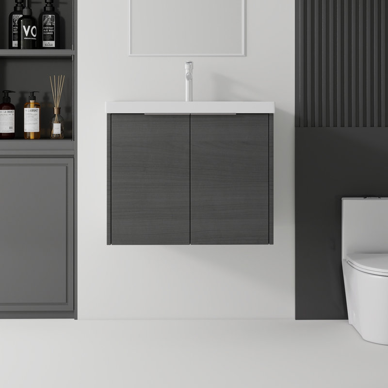 Meuble-lavabo flottant avec lavabo, Gris, L 24 po