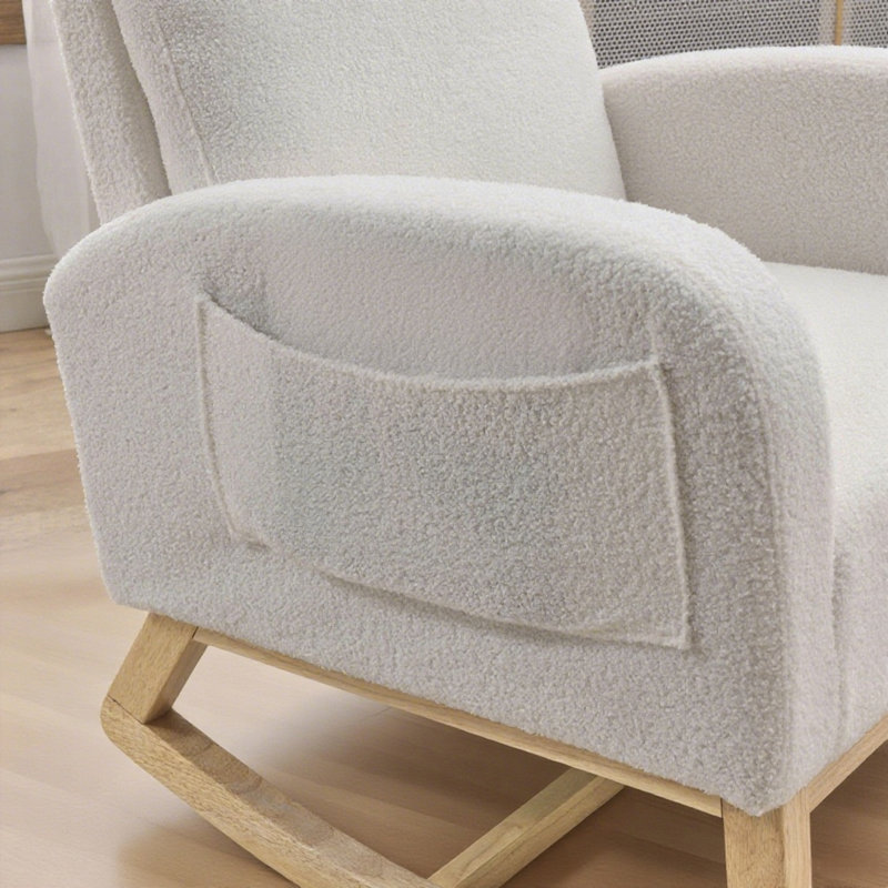 Chaise berçante d'appoint moderne à haut dossier avec poches latérales, ivoire - idéale pour le salon