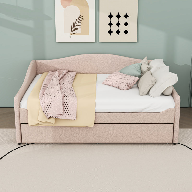 Upholstered Daybed with Trundle and LED Lights, Full/Double, Beige