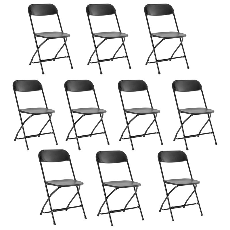 Ensemble de chaises pliantes empilables en plastique / résine (ensemble de 10), Noir, noir, noir, noir