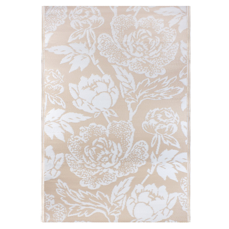 Tapis d'extérieur rectangulaire à motif floral beige et blanc 4 pi x 6 pi