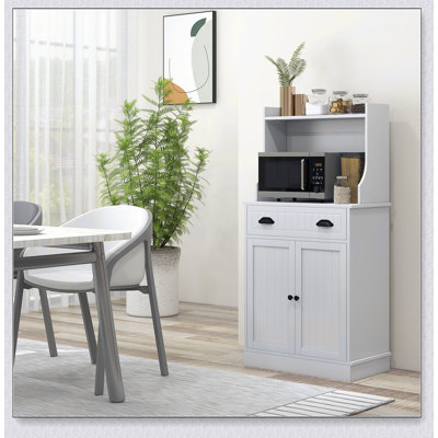 Armoire à micro-ondes polyvalente avec rangement, portes doubles, tablettes réglables et trou de câble pour la cuisine et la salle à manger