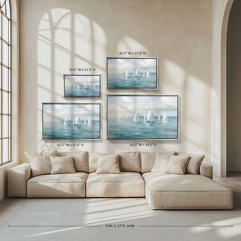 "Setting Sail" by Danhui Nai Print on Canvas in a Floater Frame, 21.5" H x 33.5" W, Silver