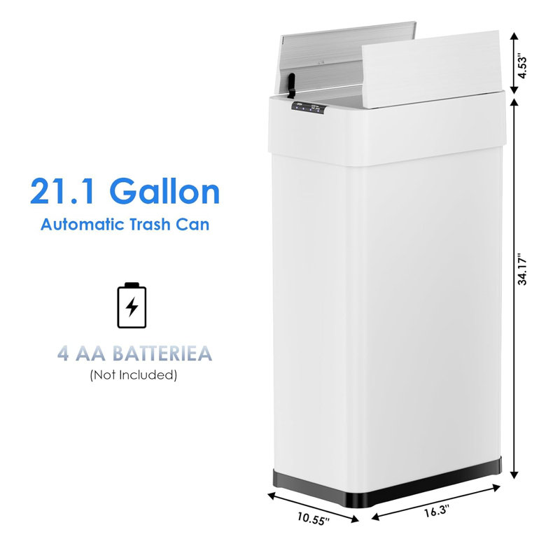 Poubelle automatique 21,1 gallons, poubelle à capteur de mouvement en acier inoxydable, poubelle brossée sans contact, avec papillon, couvercle à fermeture en douceur