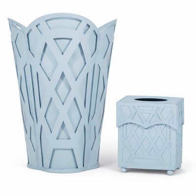Slate Blue Chippendale Wastepaper Basket & Tissue