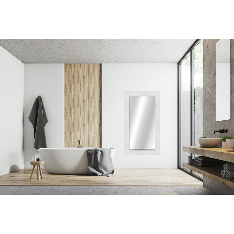 Beveled Wall Mirror, 42" x 30", Matte White