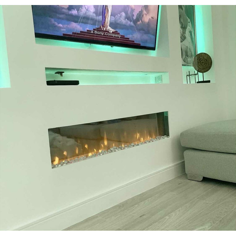 digital flames White Electric Fireplace, 16.9" H x 50" W x 6.7" D