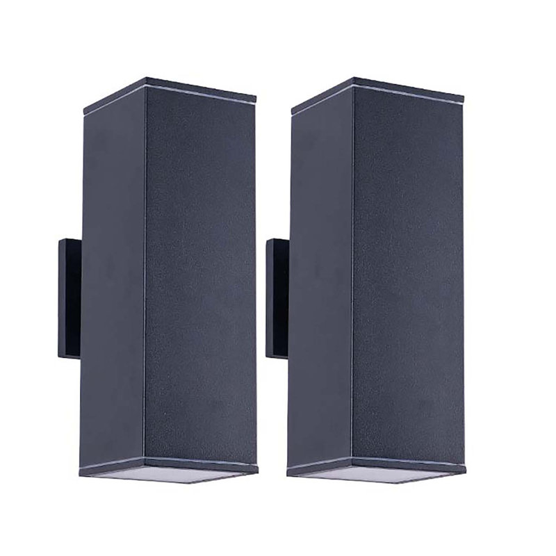 Modern Outdoor Up Down Wall Lights, Matte Black Square Cylinder Porch Lighting, Waterproof Aluminum Glass Exterior Wall Lamp, Patio Garage Garden