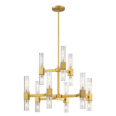 Lustre en cristal à niveaux 30 lumières 30,75 "en or brossé pour vestibule et salon