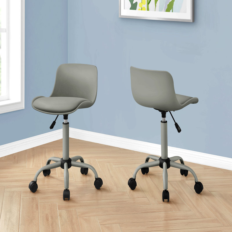 Gray Leather Look Gray Metal Juvenile Office Chair, Adjustable Height, Swivel, Ergonomic, Computer Desk Work, Contemporary Modern