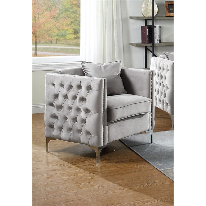 Fryd Purple Velvet Chair With 1 Pillow Chair, Metal Chair, Gray Velvet
