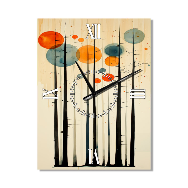 Silhouettes de la forêt de pins de Summer Valley II - Horloge murale silencieuse Nature, 32" H x 24" W - Rectangle
