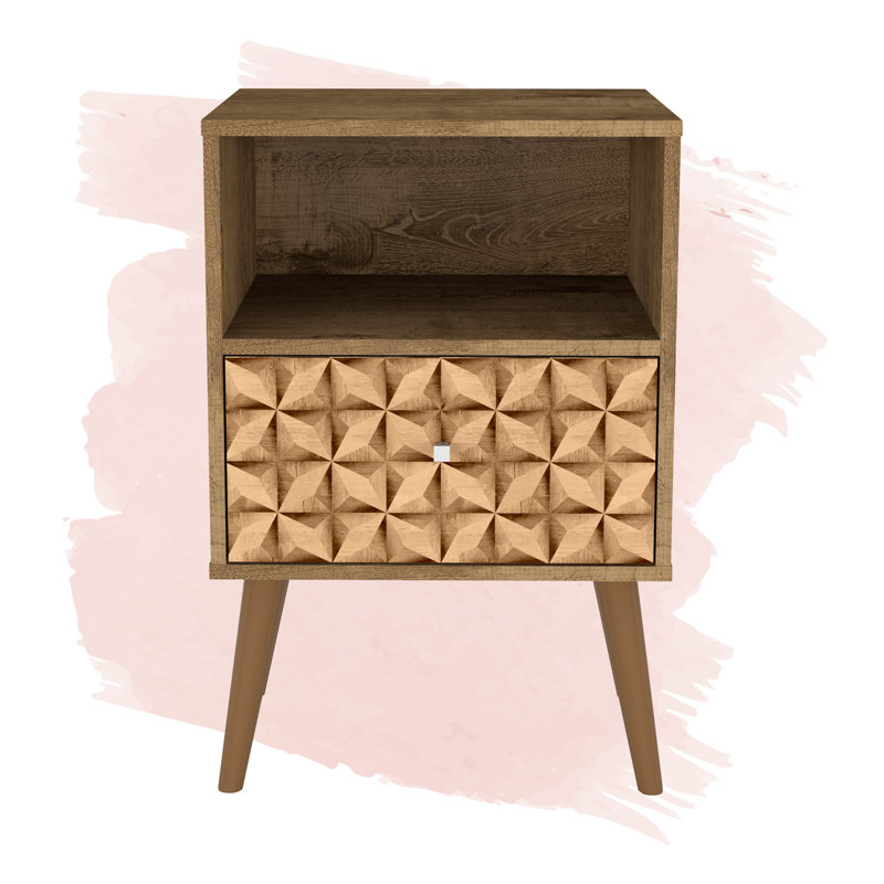 Table de chevet 1 tiroir Mid-Century Liberty, Rustic Brown/3D Brown Print