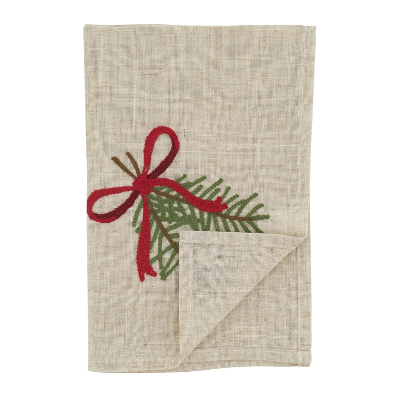 Serviettes de table brodées en pin (ensemble de 4) - Serviettes de table en mélange de lin pour fêtes