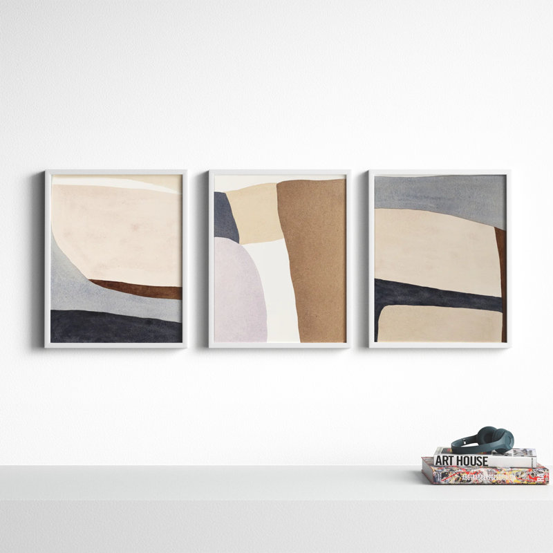 Divided " Divided By 3 In Blue " by Julia Balfour 3 - Pieces, 20" H x 48" W, White