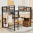 2 Drawers Full Metal Loft Bed With Desk, Shelves, Hanging Rob, Ladder And Guardrails