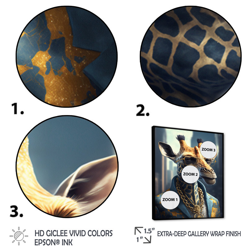 Girafe Ganster - Impression sur toile, H 20 po x l 12 po x P 1 po, Toile avec cadre flottant noir