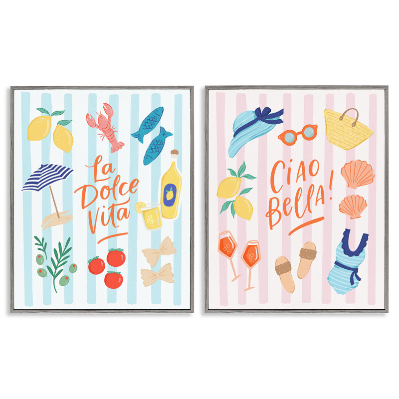 Ensemble de giclée encadrée 2 pièces Summer Italian Holiday, design par Sandra Picco, H 30 po x l 24 po