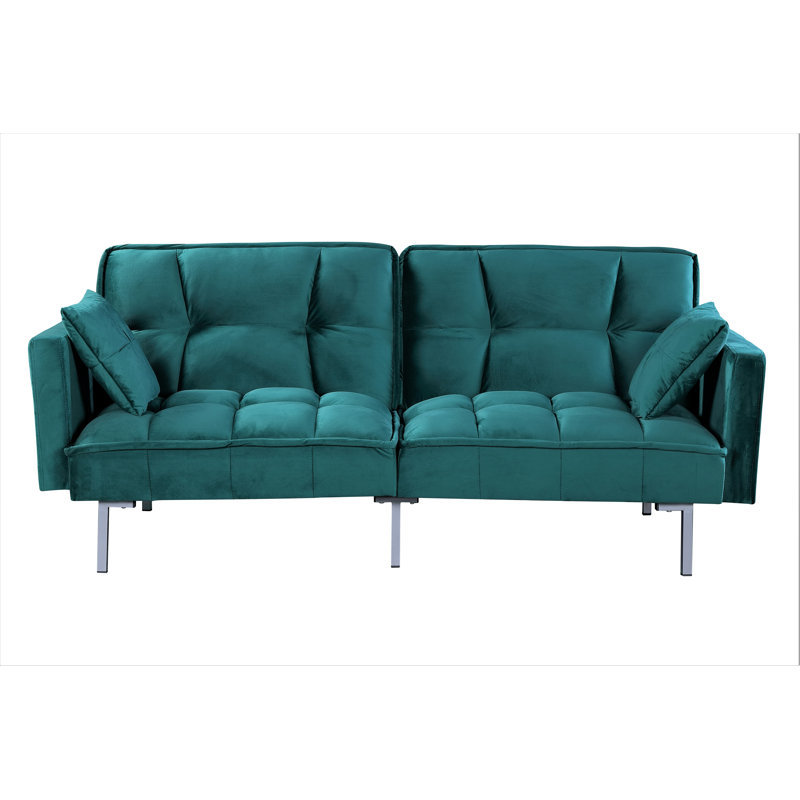 75.6'' Velvet Convertible Sofa, Blue Velvet