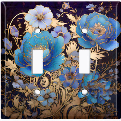 Couvercle de plaque d'interrupteur en métal; Bascule à 2 bandes US standard - Fleurs baroques élégantes