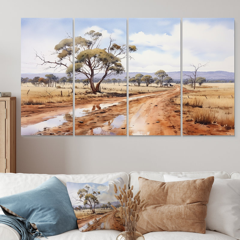 Ensemble de 4 décorations murales australiennes Outback Landscape II - Australie, H 28 po x l 48 po