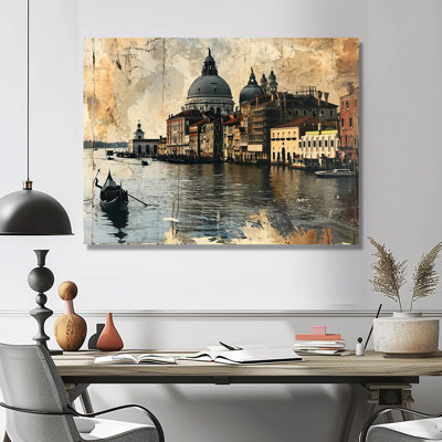 «Vintage Venice Journal Gondola On Grand Canal», reproduction d'art murale de Venise