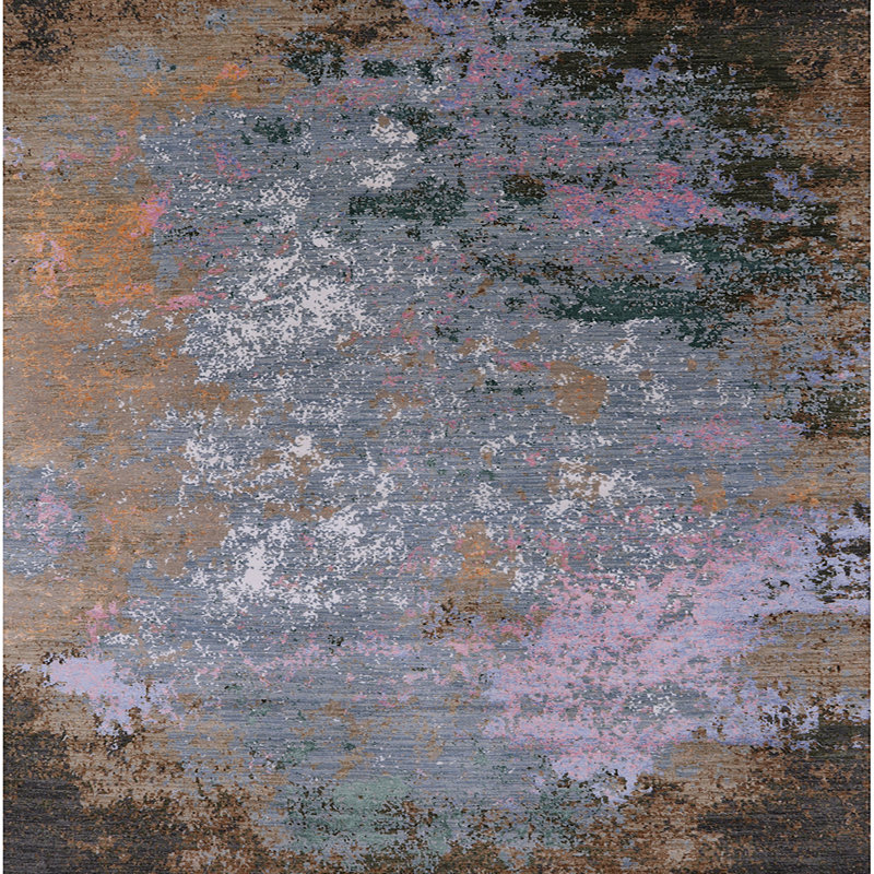 Tapis bleu / brun / mauve à motif abstrait Brookmont, Carré 8 pi